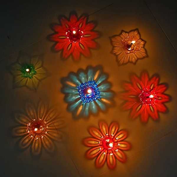 3D Reusable Reflective Shadow Colourful Diya – Pack of 4/12/24