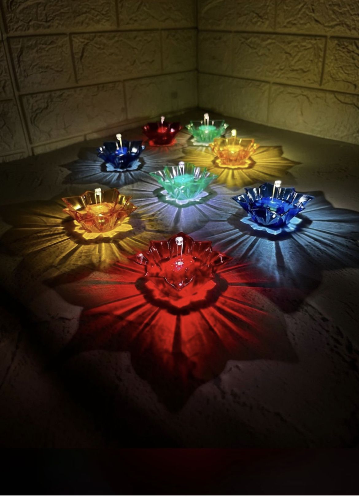3D Reusable Reflective Shadow Colourful Diya – Pack of 4/12/24