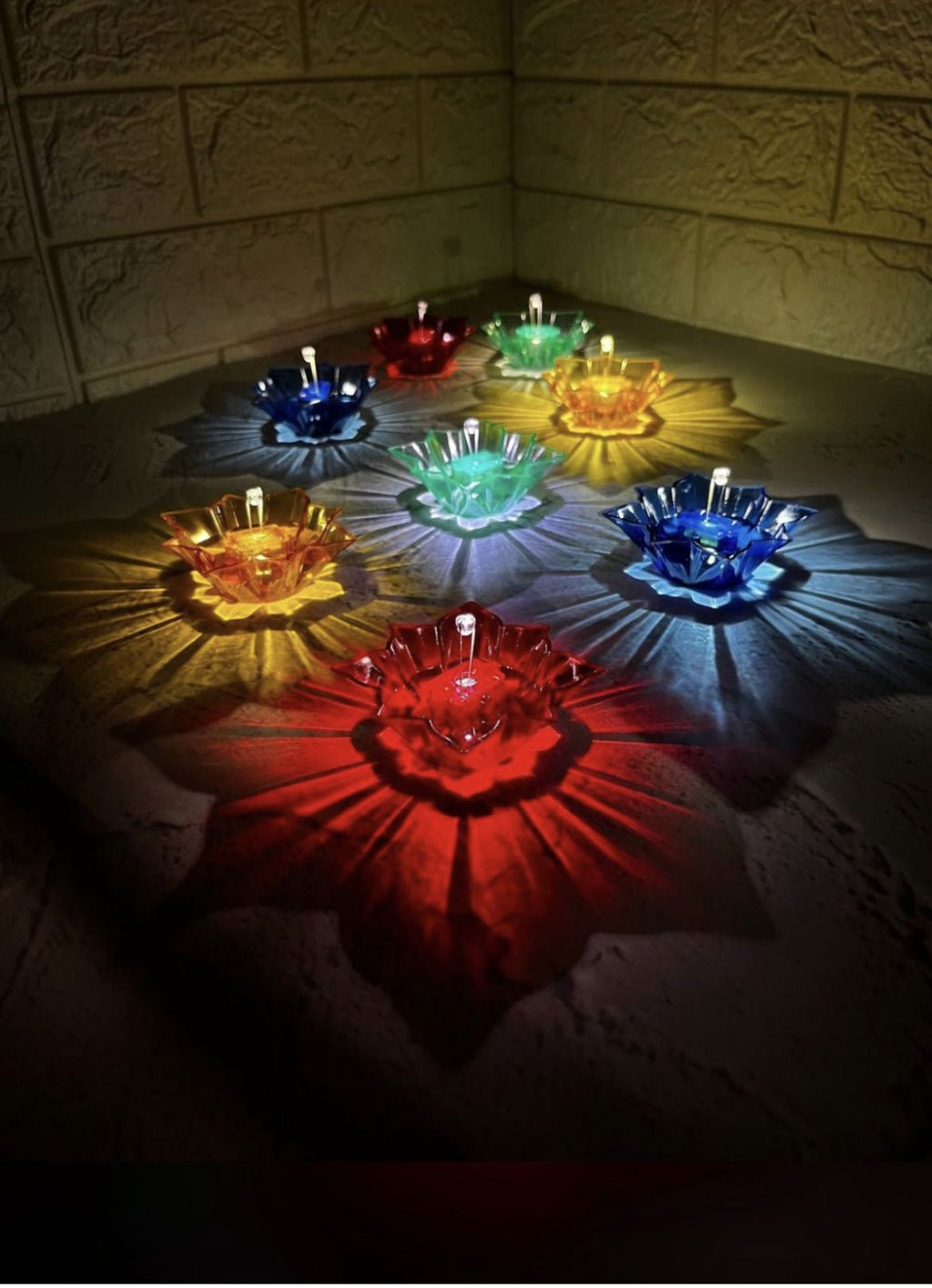 3D Reusable Reflective Shadow Colourful Diya – Pack of 4/12/24