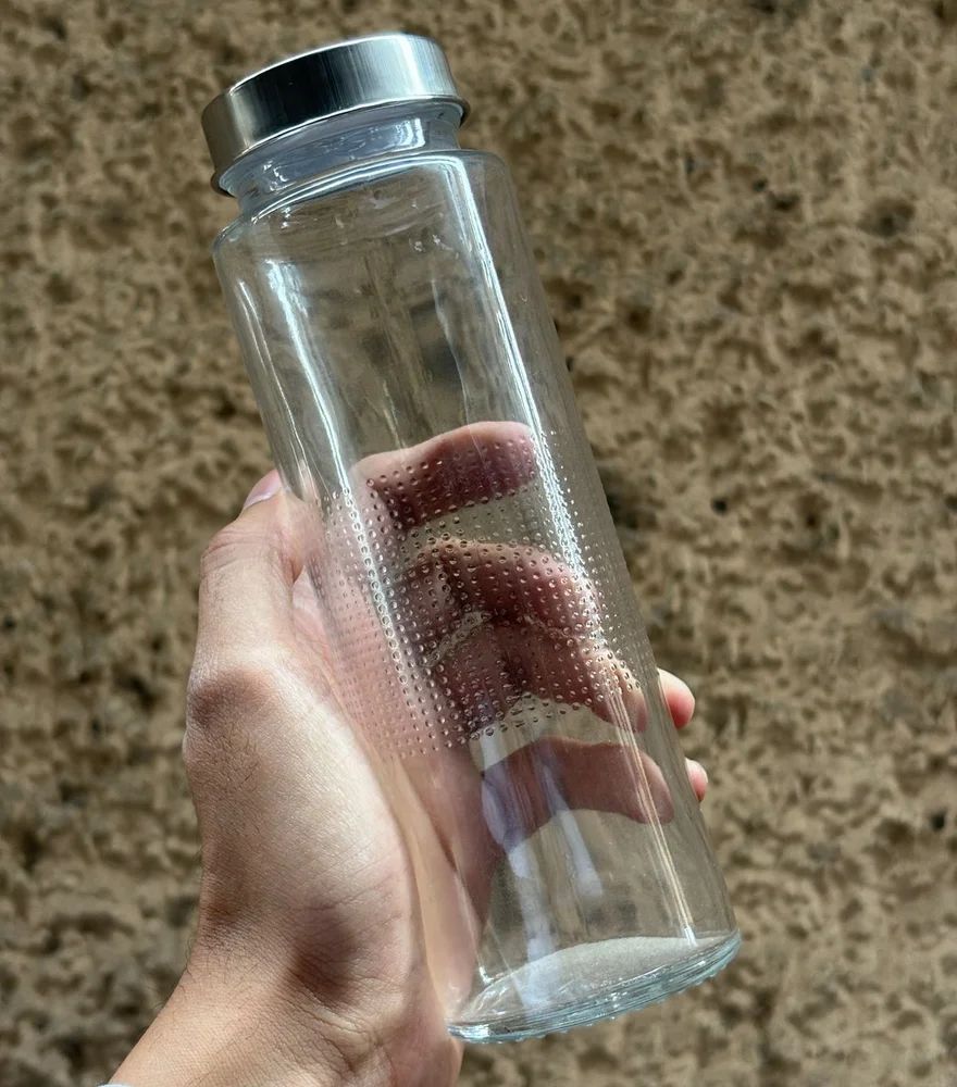 Glass Water Bottle Juice Bottles - Wide Mouth With Stainless Steel Lid 500 ML