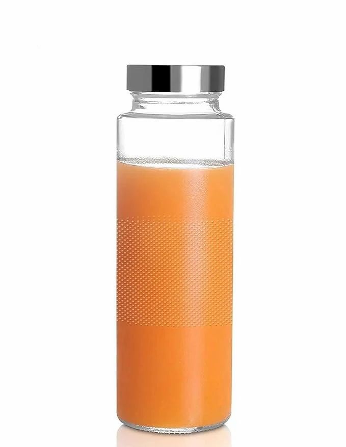 Glass Water Bottle Juice Bottles - Wide Mouth With Stainless Steel Lid 500 ML